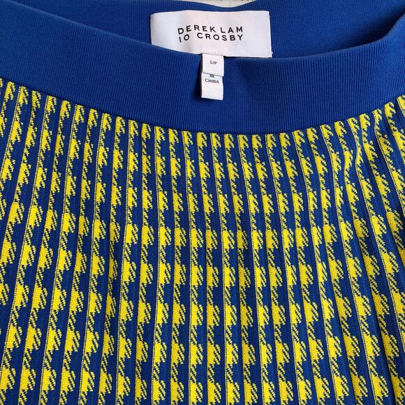 Derek Lam 10 Crosby Knit Pleated Maxi Skirt Sz S/P Blue Yellow Check Pull On EUC - Picture 3 of 9